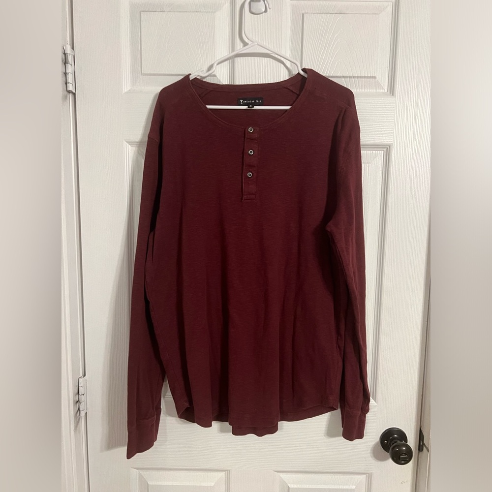 American Tall Men’s Long Sleeve Xl Maroon Henley Shirt